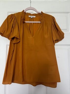 Joe & Elle Mustard Puff Sleeve V-Neck Blouse